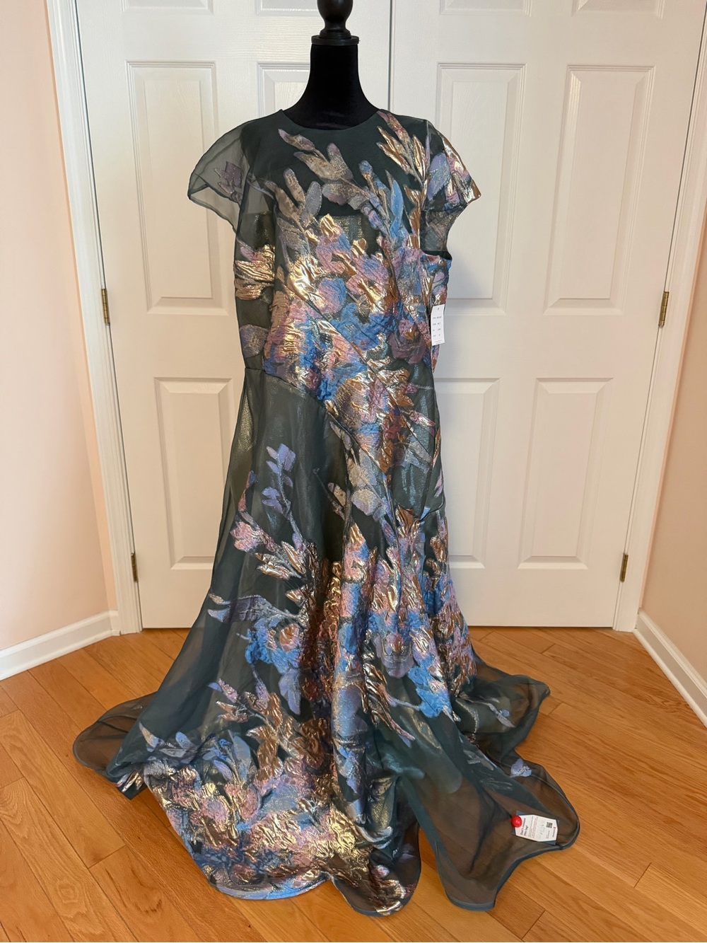 NWT Rene Ruiz Collection Metallic Floral Fil Coupé Organza Couture Gown Size 22
